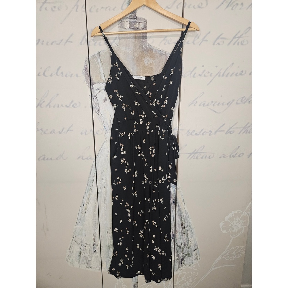 Petite Principle Black Floral Wide Leg Jumpsuit PS Faux Wrap V-Neck Sleeveless